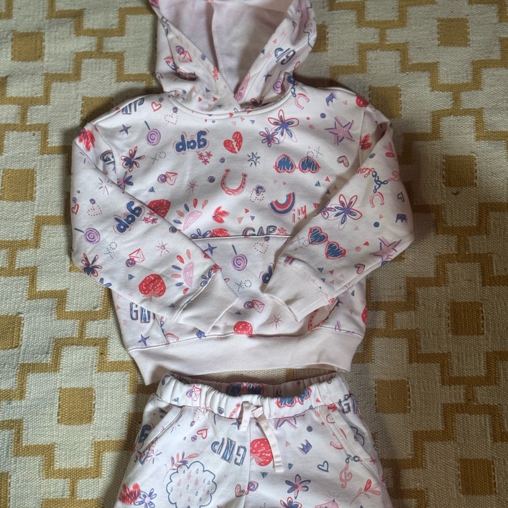 Kids Printed Matching Hoodie and Short Set - Pink